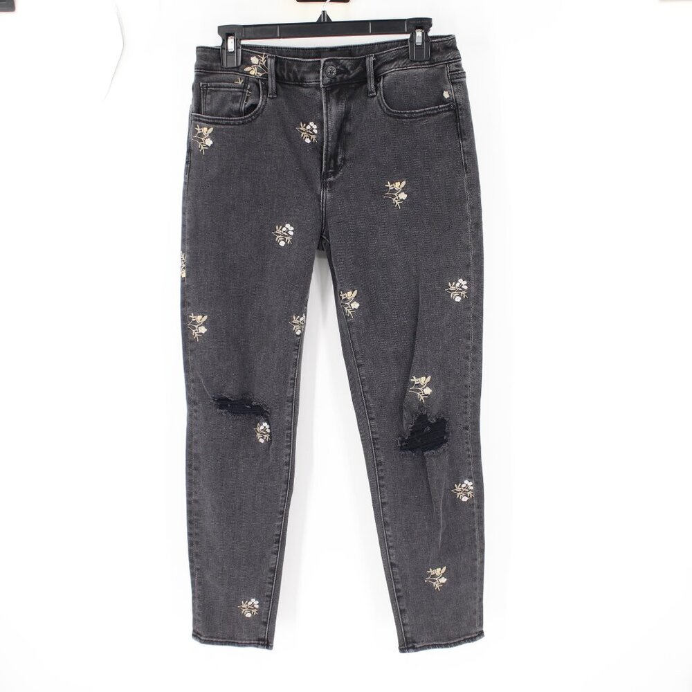 Driftwood Jeans Womens 27 Gizelle Embroidered Floral Crop Mid Rise Black Denim